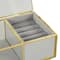 7" x 4" x 3" Clear & Gold Glass & Metal Jewelry Box with Chain Accent & Fabric Ring Slots